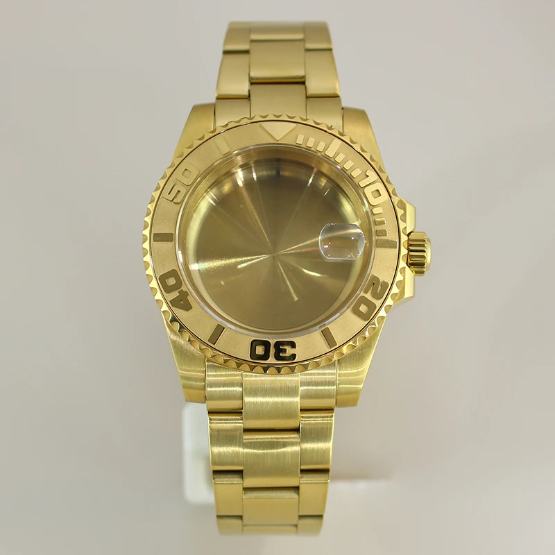 

40mm Uni-directional Watch Case Brushed Bracelet kit set Sapphire For NH35 NH36 nh34/38 8215 Eta2824 YACHT Design Style Gold pvd