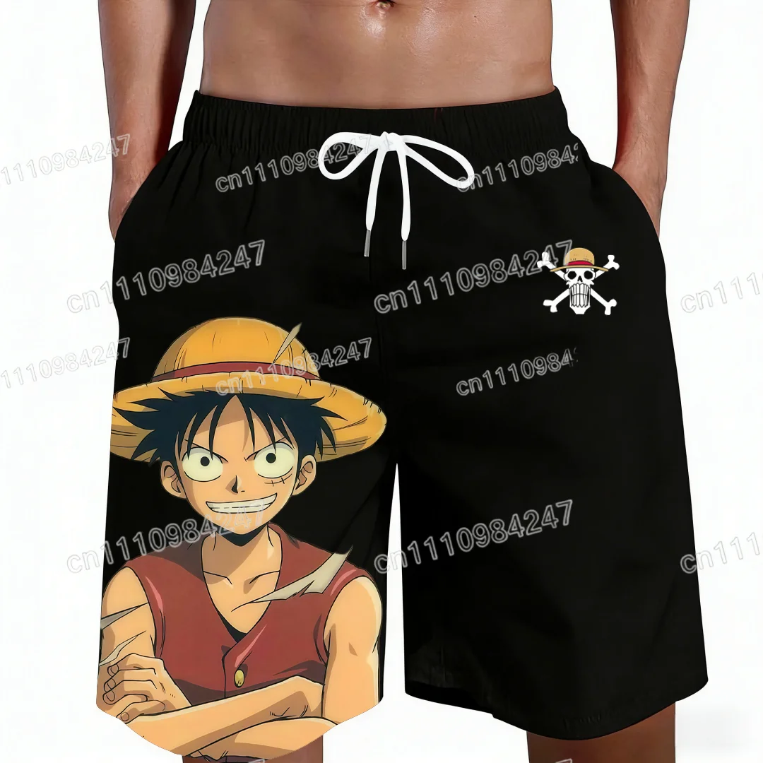 2026 Sommer One Piece Luffy Strohhut Piraten Print Strandshorts Herren Casual Schnelltrocknende Boardshorts Harajuku Anime Streetwear