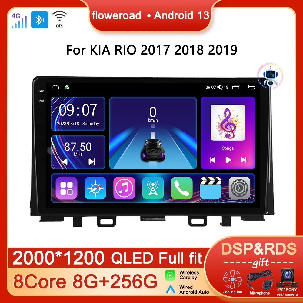 

Head Unit Carplay Autoradio Android For KIA RIO 2017 2018 2019 Car Radio Multimedia Player Video Navigation GPS Touch Screen DSP