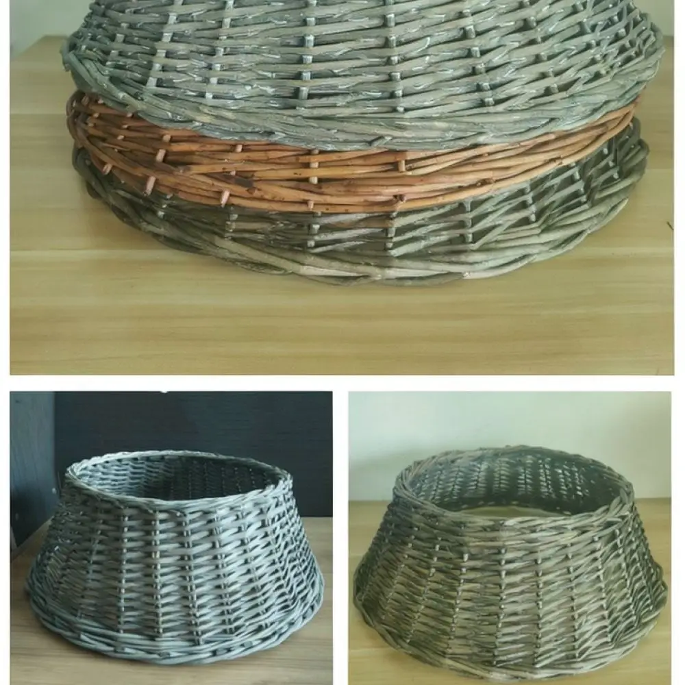 Natural Wicker Christmas Tree Skirt Woven Rattan Base Protector Rustic Holiday Festive Decoration Xmas Stand Cover
