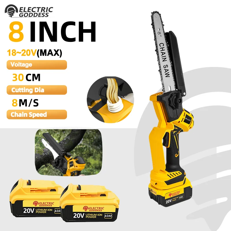 EG Brushless 8 Inch Electric Chainsaw Battery For Dewalt 20V Automatic Oiler Handheld Cordless Garden Saw Portable Pruning Tool