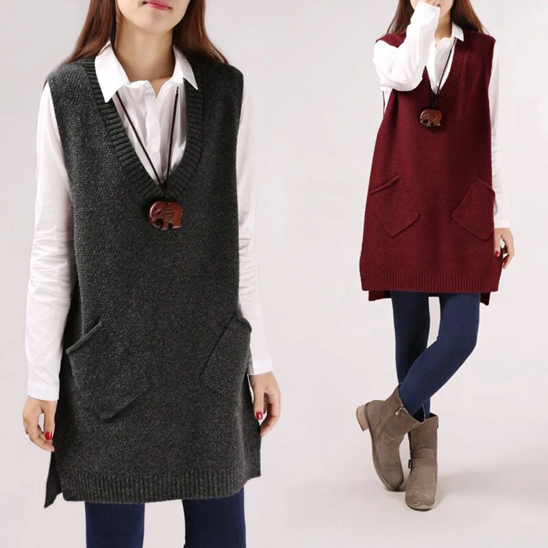 

Spring Autumn New Sle Thin Knitted Vest Outerwear Trendy Women's Mid-Length Sweater Jaet Cotton Acrylic Blend Color