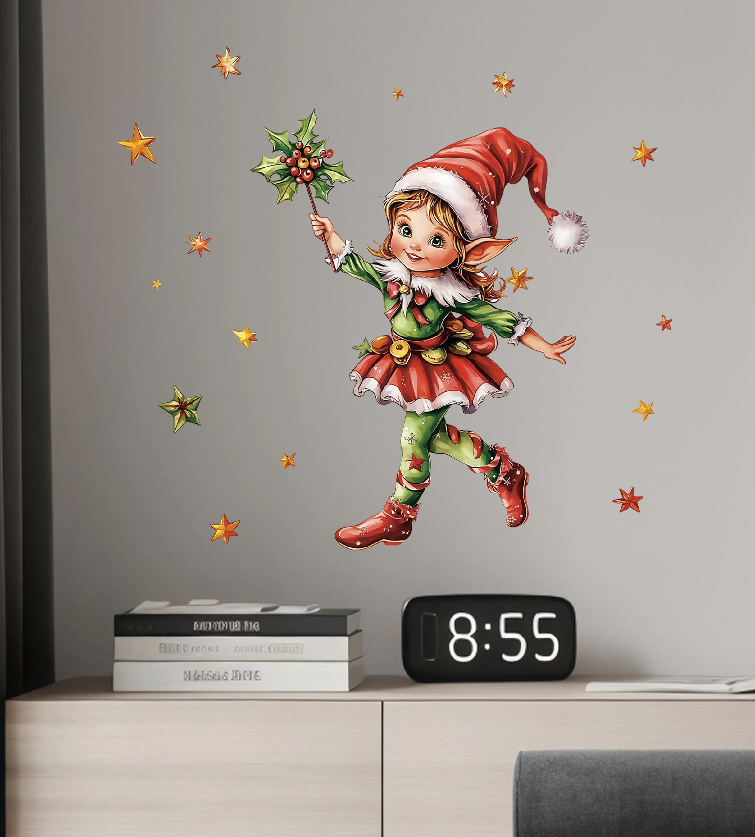 New Creative Elf Christmas Festival Stickers Room Living Room Bathroom Bedroom Wall Ceramic Tile Beautification Decoration Color