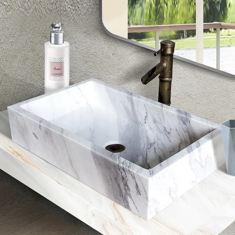 Natural marble integrated hand washing deepens splash-proof stone table bathroom art washbasin square