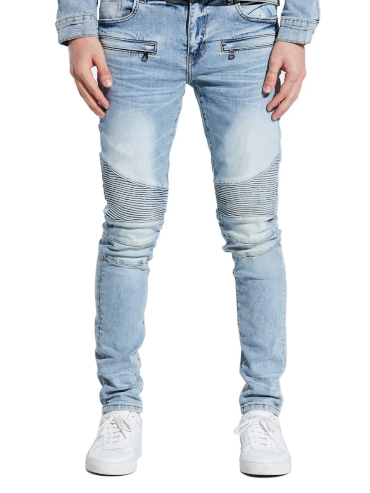 

Модные эластичные джинсы для мужчин, зауженные, с манжетами, для весны и осени, повседневные, со средней талией, на молнии