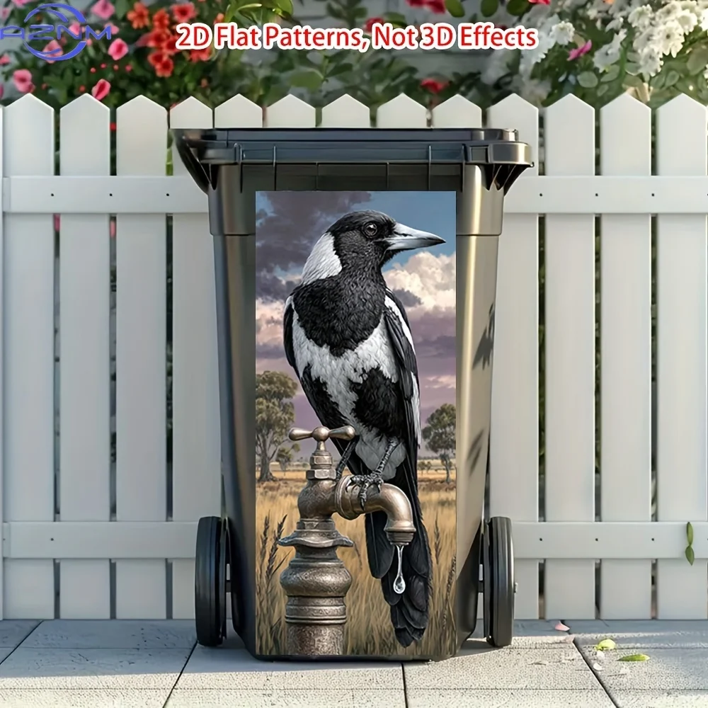 Magpie on  Pattern Self-Adhesive Dustbin Sticker, Trash Can Decor for Kitchen, Wall & Themed Rooms, Multiple Sizes for Garden,