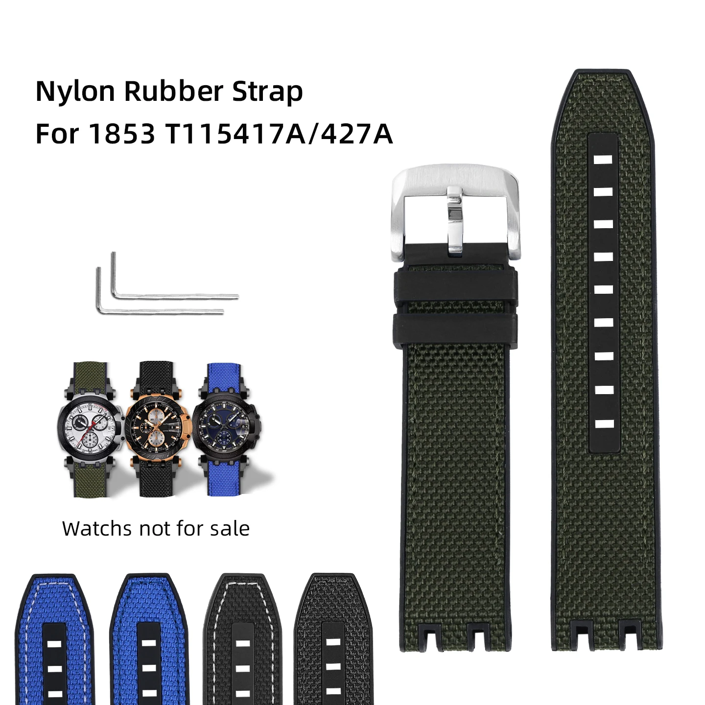 

Для мужчин Tissot 1853, нейлоновый резиновый ремешок T115.427A T115417A, сменные ремешки для часов, аксессуары для часов гоночной серии