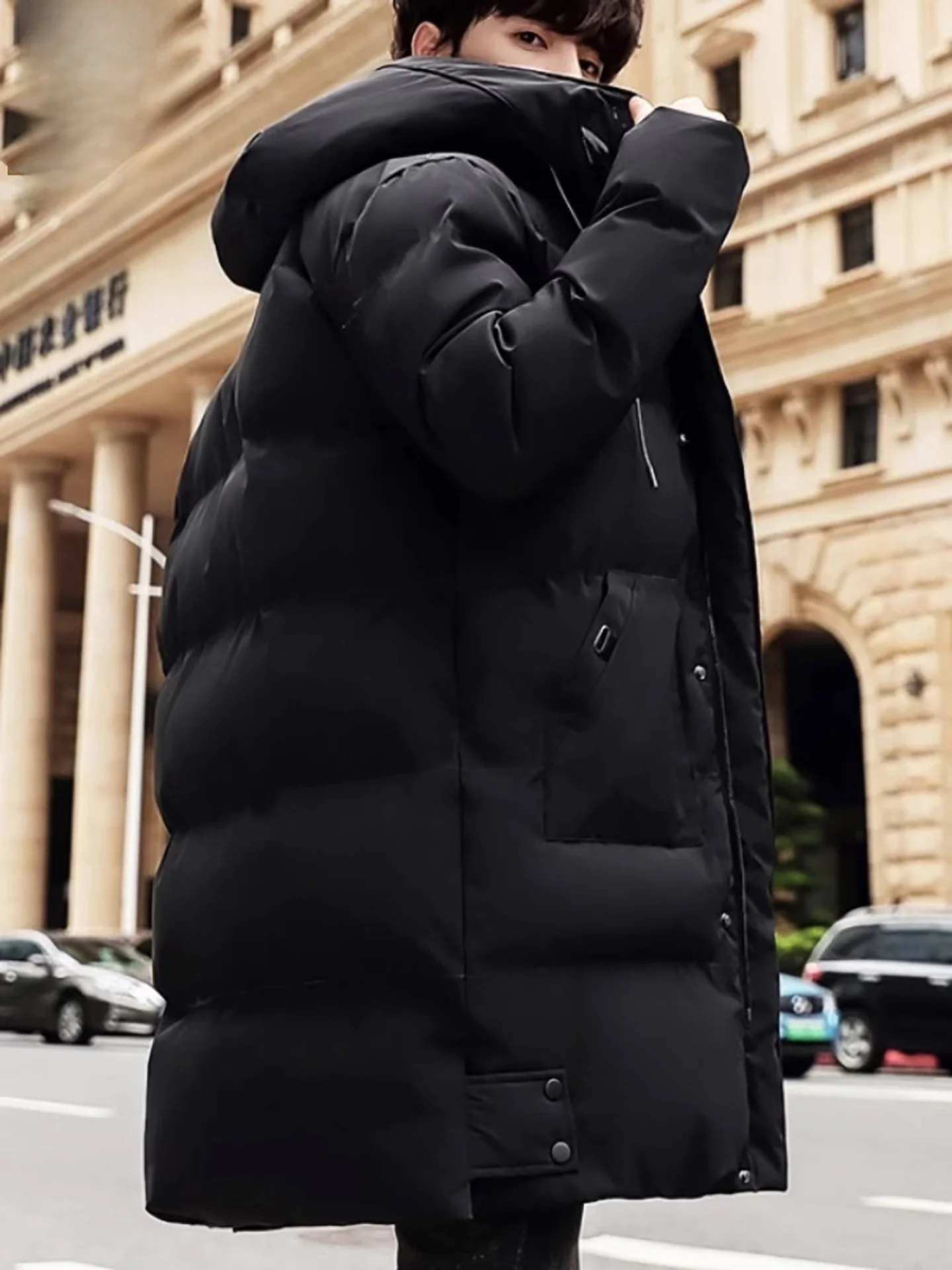 

Men's down Cotton Jaet Thiened Outdoor Winter Coat Warm Fluffy Hooded Mid-Length Zipper Closure Faionable Ci Sle