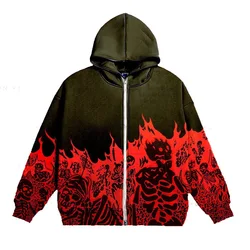 Anime Skull Pattern Men's Hoodies Y2K Streetwear Retro Gothic Blast Print Sweatshirt Men Harajuku Zipper Cardigan Hoodie