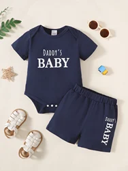 2CPS Newborn Baby Boy Clothes Set Letter Short Sleeved Bodysuit+Shorts Summer Leisure Sports Wear for Infant Boy 0-18 Months