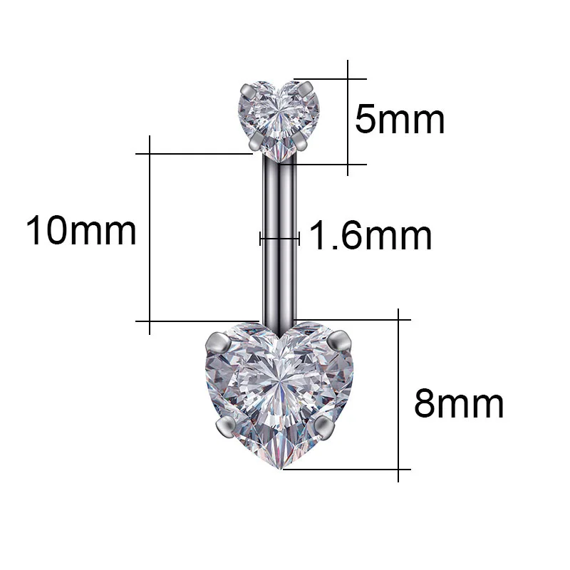 Anelli di ombelico in cristallo di zircone per le donne Nombril Ombligo anello dell\'ombelico bilanciere in acciaio chirurgico cuore rotondo gioielli