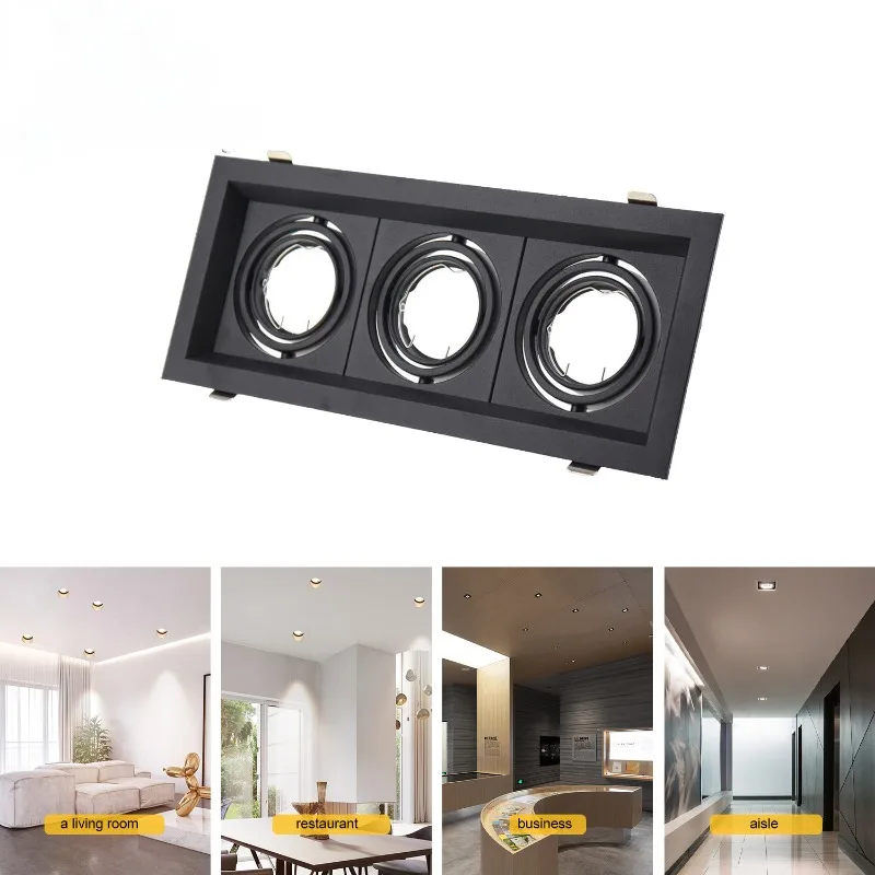 Ceiling Spot Lamps Holder Frame Bracket Fitting Square Double Ring Led Ceiling Downlights Recessed Adjustable Bulb Socket Base