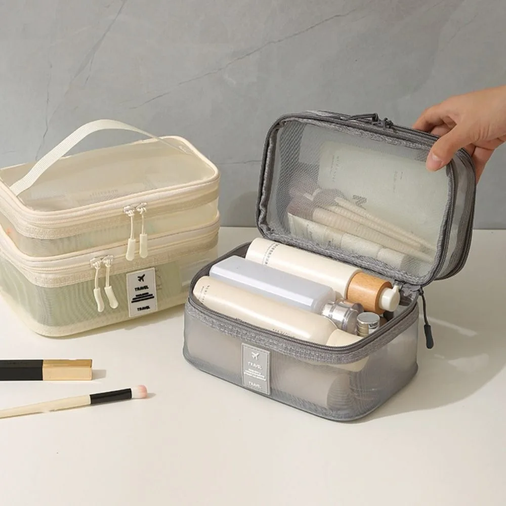 Zipper Mesh Cosmetic Bags Transparent 1/2/3 Layers Double-layer Storage Bag Multifunctional Wash Pouch Perspective Makeup Bag