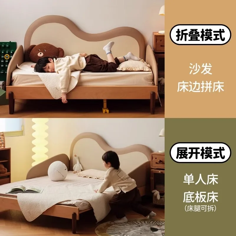 Solid wood crib telescopic splicing bed pull-out bed furniture 2