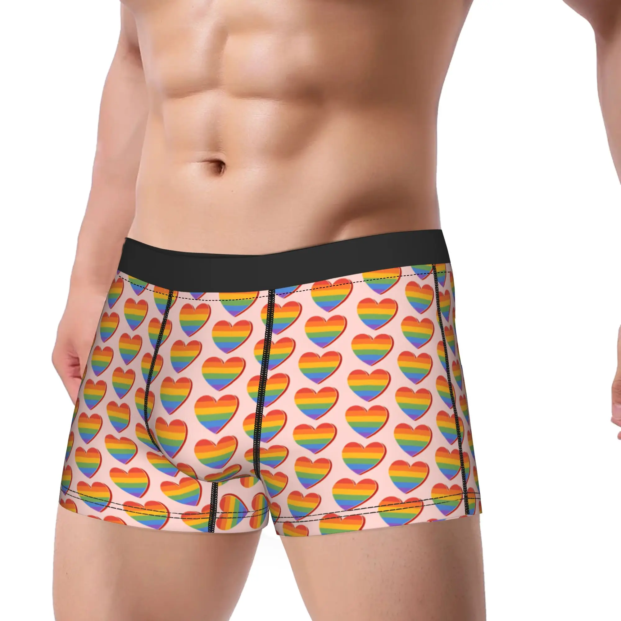 Rainbow Heart LGBT Shorts Briefs  Underwear Trenky Man Novelty Boxer Shorts Custom DIY Oversize Panties