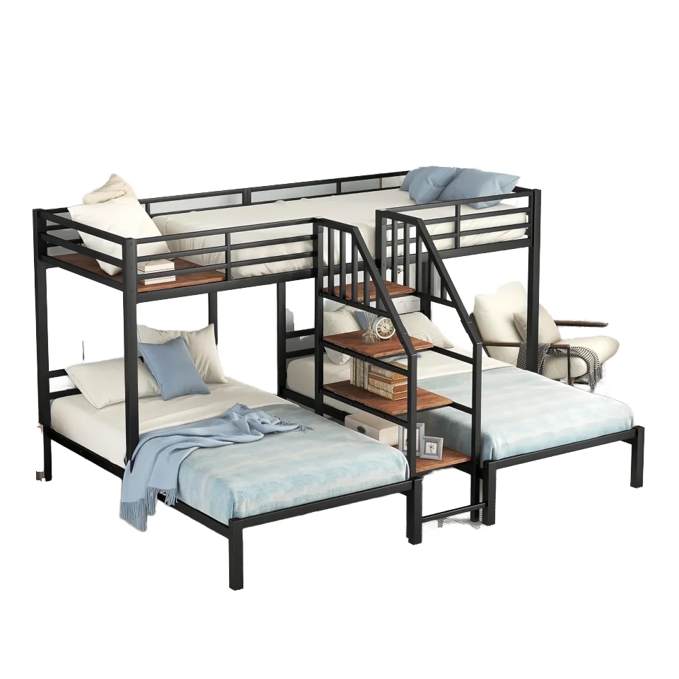 Apartment Triple Bunk Bed for Adult Simple Design Modern Metal Frame Indoor Bunk Bed Home Furniture Suitable