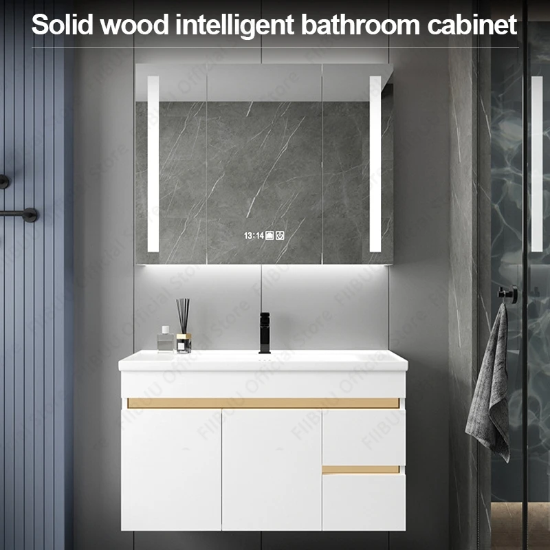 Luxurious Modern Bathroom Vanity Multifunctional Cabinet Mirror Cabinet Integrated With Artistic Ceramic Sink Bathroom Furniture