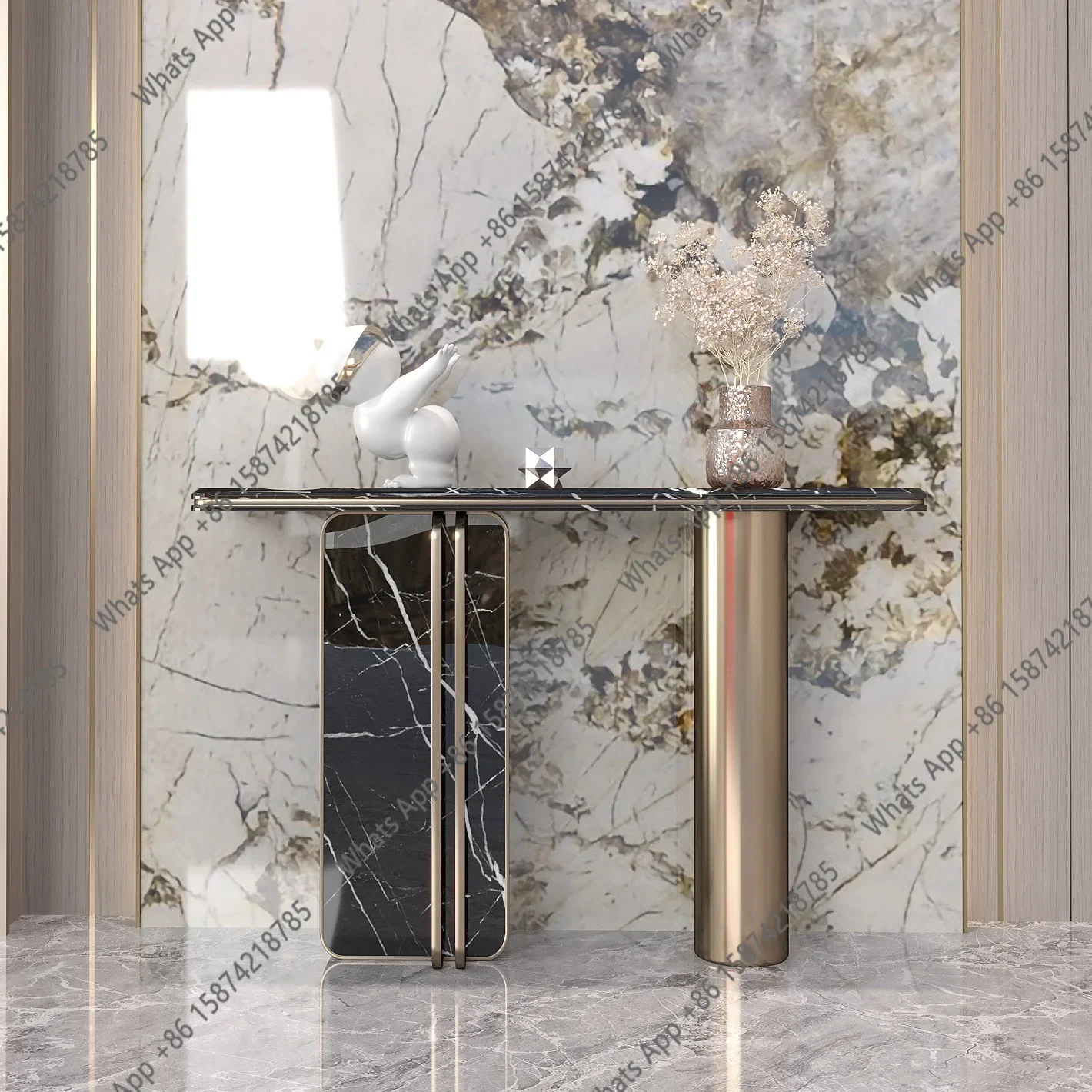 40 Italian Luxury Wall Console, Modern Quartz Entryway Table With Open Storage, Anti-Bacterial & Scratch Proof, Customizable