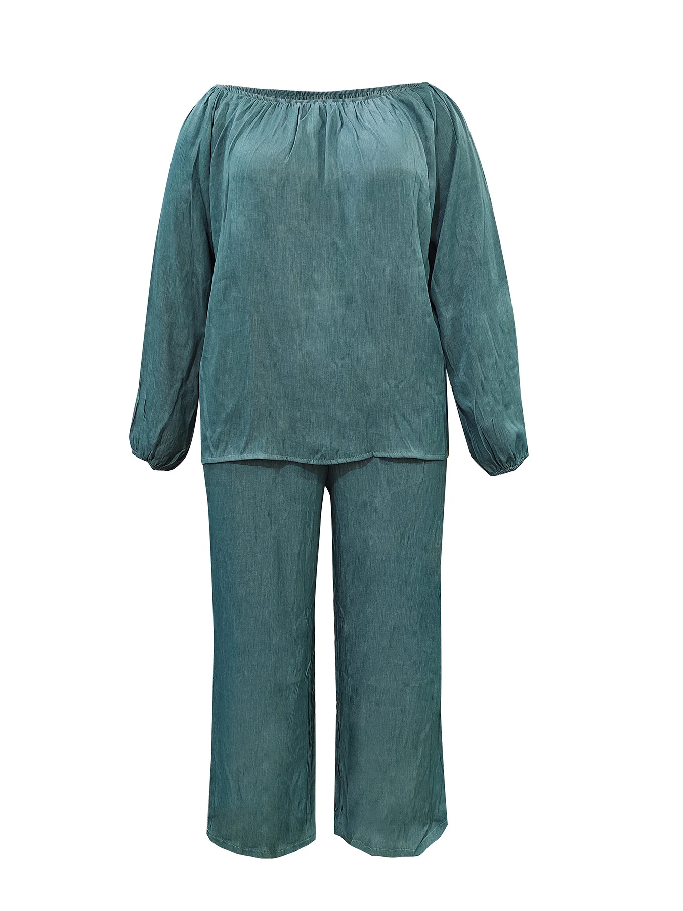 بالإضافة إلى حجم كسول - مجموعة رمادية أنيقة! قبالة - بلوزة كتف + واسعة - بنطال بأرجل واسعة، ماكس ريلاكس فيبي