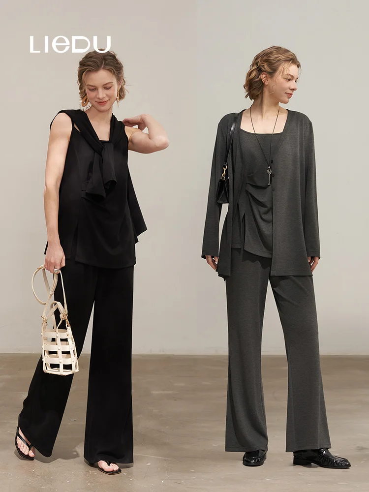 LIEDU Summer Daily Women High Waist Flared Wide Leg Pants Plus Size Soft Stretch Work Trousers Office Elegant Casual Outfit