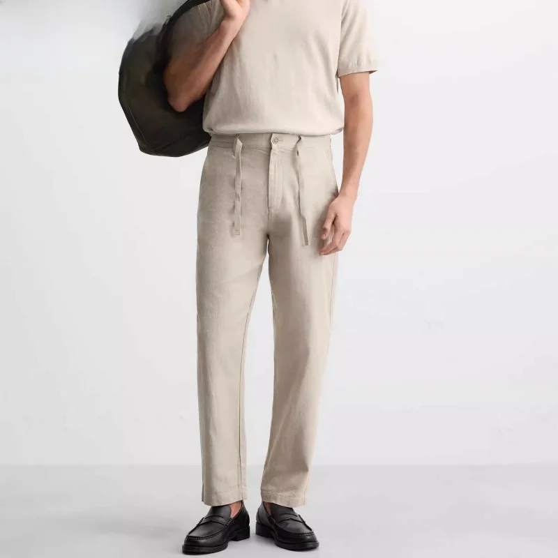 

New Summer Men's Casual Pants Cotton Linen Blend Loose Comfortable Straight Leg Zipper mid Waist Long Faion Urban Sle