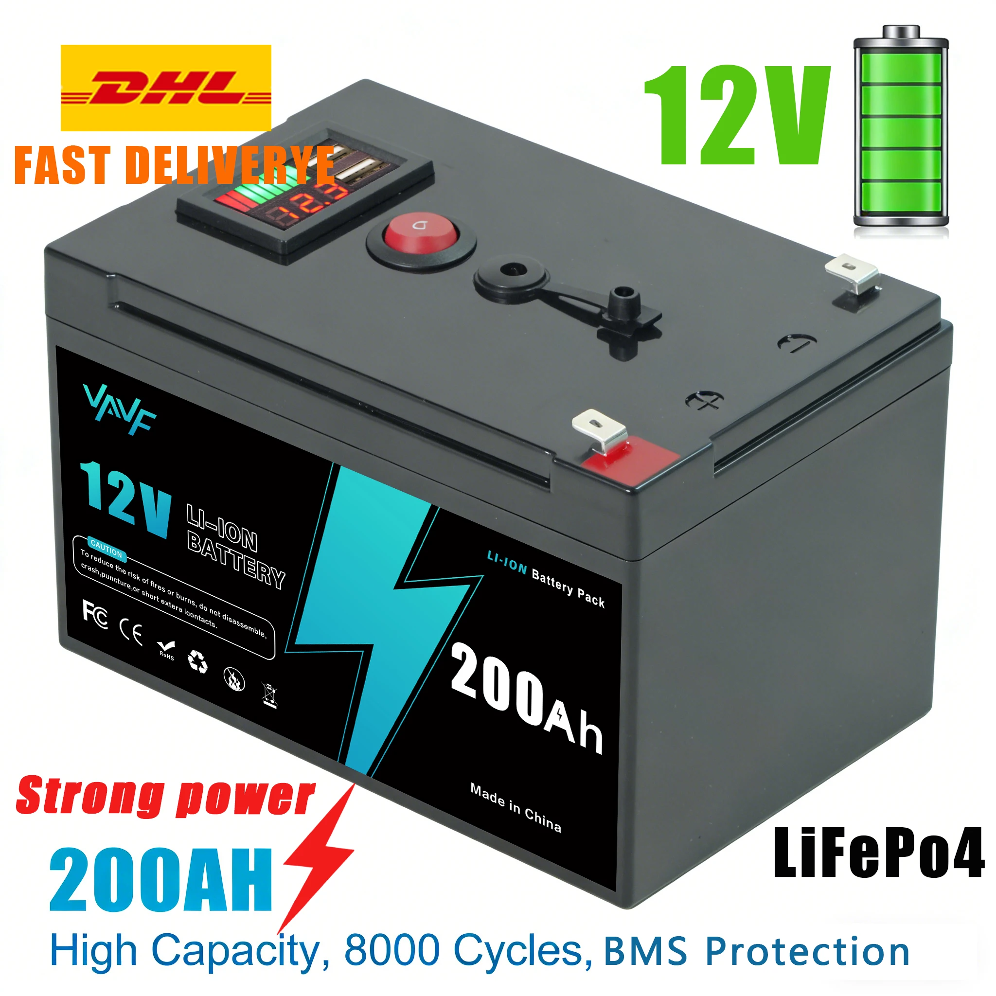 

Compact Lithium Battery 12V 200Ah ⭐️LiFePO4 Power Cell with Smart Bluetooth BMS for Solar Battery Mobile&Solar Applications