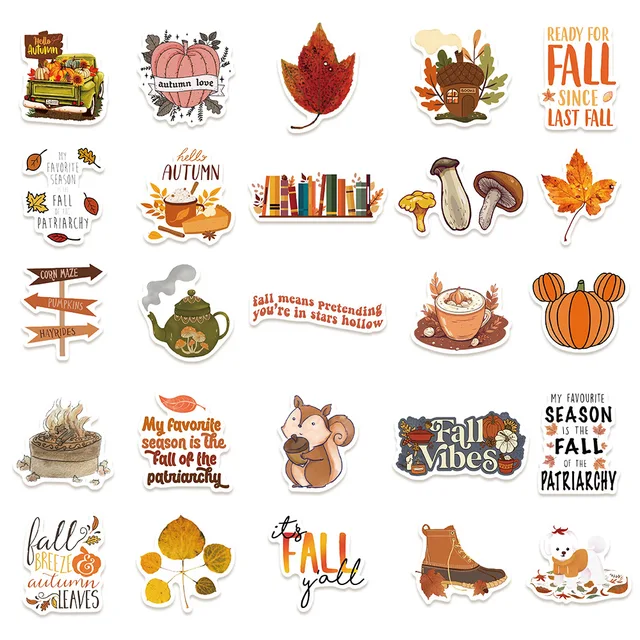 50PCS Fall Cartoon Stickers Notebook Computer Handbook Guitar Skateboard Decorative Stationary Stickers 3