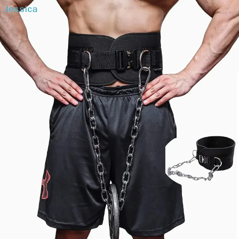 〔Jessica〕Gewichtheber-Dip-Gürtel mit Kette – Robuster Neopren-Taillengürtel für Klimmzüge und Kniebeugen