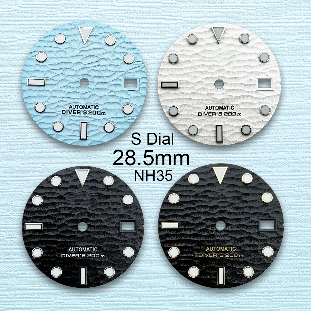 

28.5mm High Quality S Logo 3D Ripples NH35 Dial Suitable NH35/NH36 Movement Green Luminous NH35 Accessories