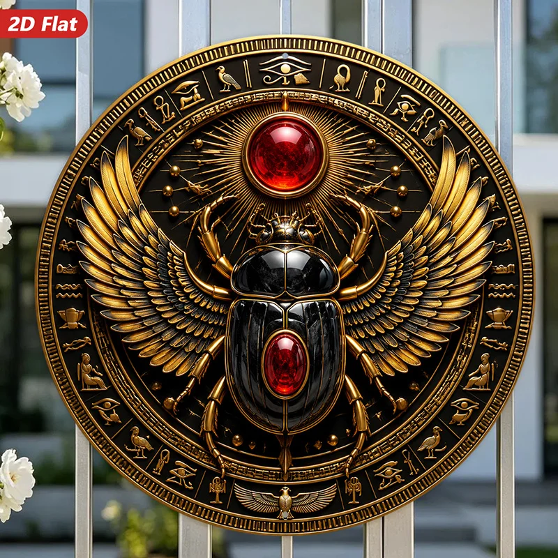 CIFBUY Egyptian Scarab Aluminum Wall Art Gold Wing Gem Waterproof Durable 2D Metal Plaque For Living Room Study Bedroom Decor