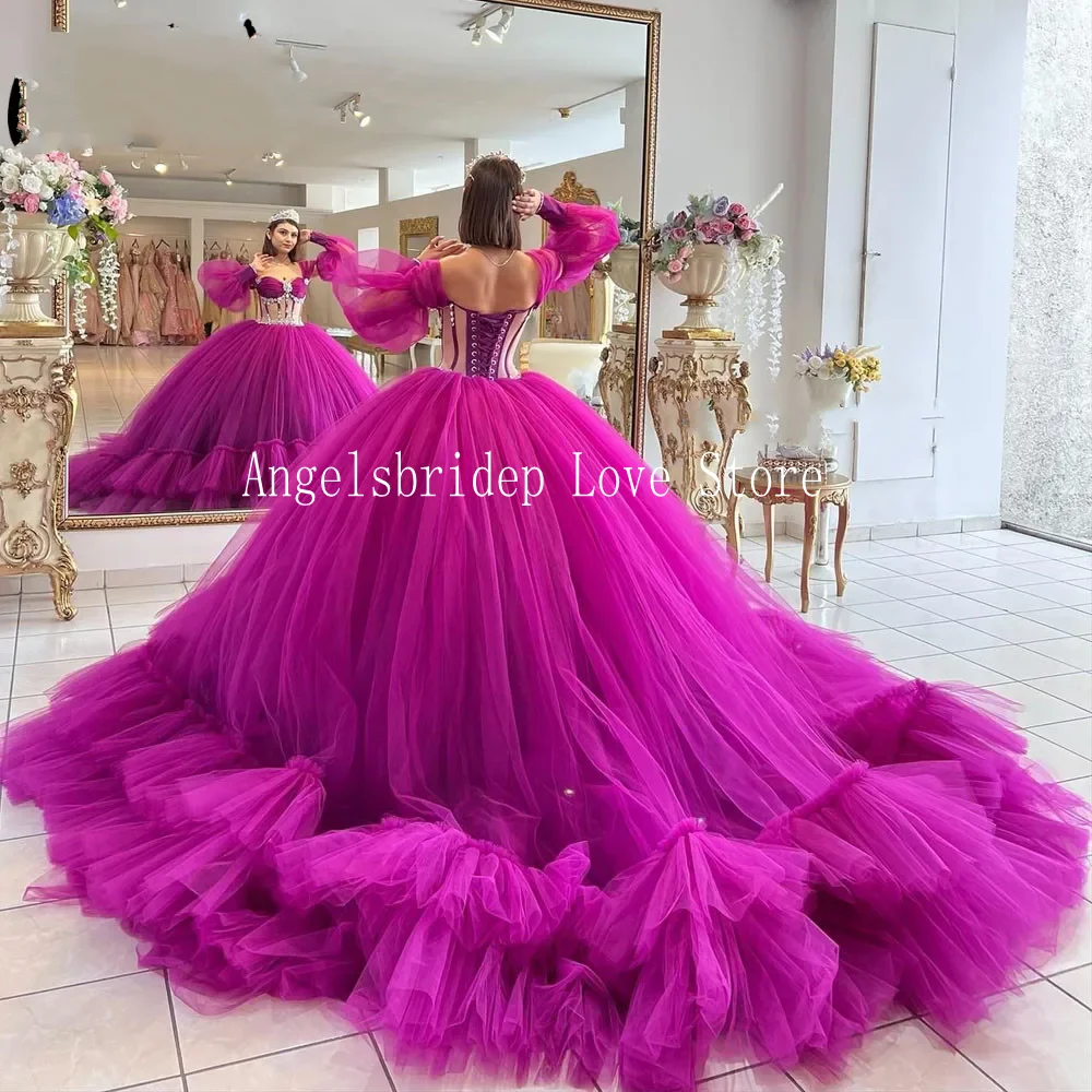 Angelsbridep Luxury Purple Ball Gown 15 Years Old Quinceanera Dress Long Sleeves Robes De Soiree Party Dresses For Women 2024