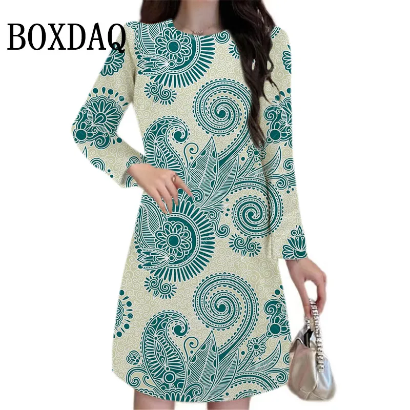 Moda damska Casual Flower Printed Dress Autumn Long Sleeve Clothing New Spring Dresses For Women 2024 Women Loose Mini Dress