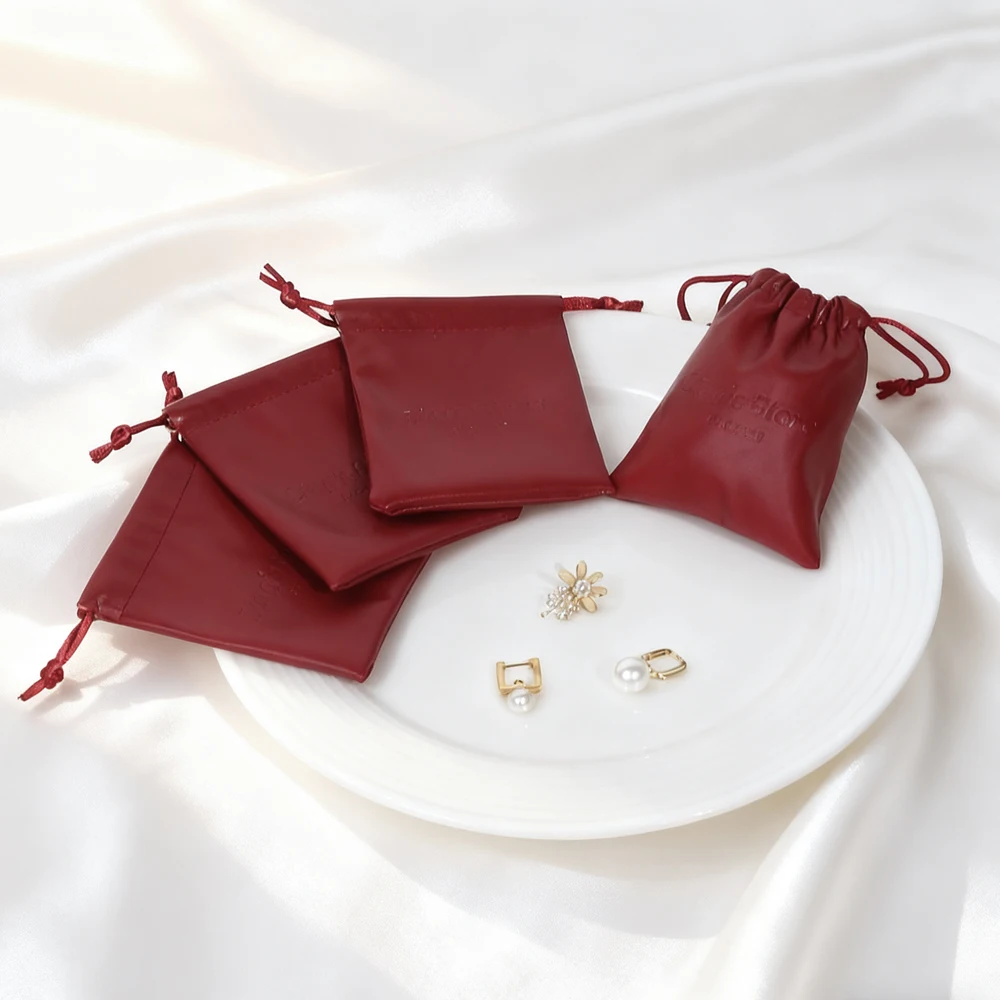 

50/100Pcs Personalized Logo Jewelry Leather Bag Pu Drawstring Gift Packaging Pouch Earrings Cosmetic Wig Organizer Storage Pouch