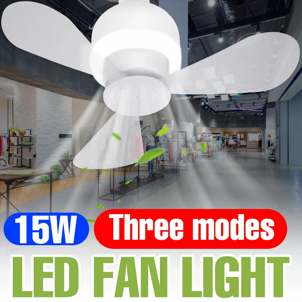 

15W LED Ceiling Fan Lamp 3Modes Embedded Light Bulb E27/E26 Chandeliers AC220V For Home Bedroom Lighting Silent Small Fan 110V