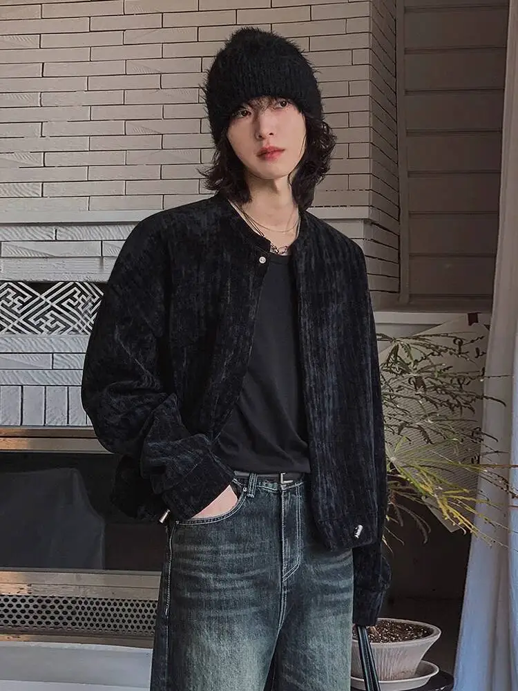 

SYUHGFA 2025 Winter Niche Design Men's Coats Round Collar Solid Color Vintage Single Breasted Loose Male Short Jackets Chic