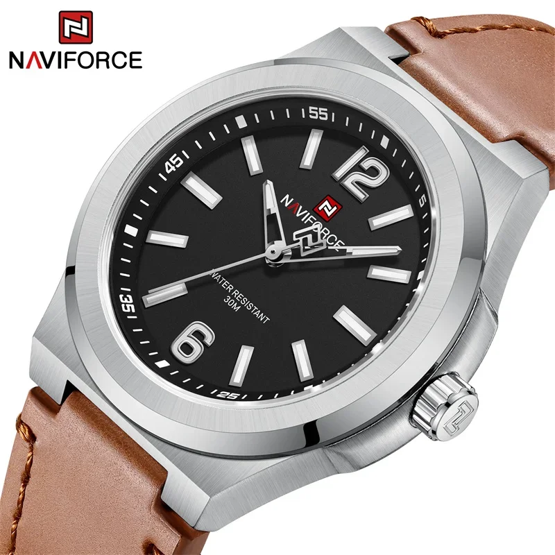 NAVIFORCE 2024 Top Brand  Men\'s Watch PU Strap 3ATM Water Resistant Fashion Business Quartz Male Wristwatch Relogio Masculino