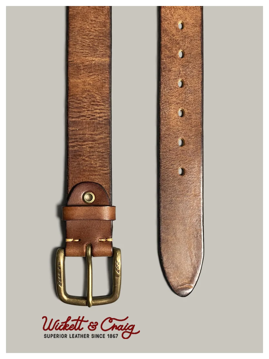 Vegetable tanned leather Japanese retro handmade leather denim casual belt men's copper buckle brown first layer cowhide belt