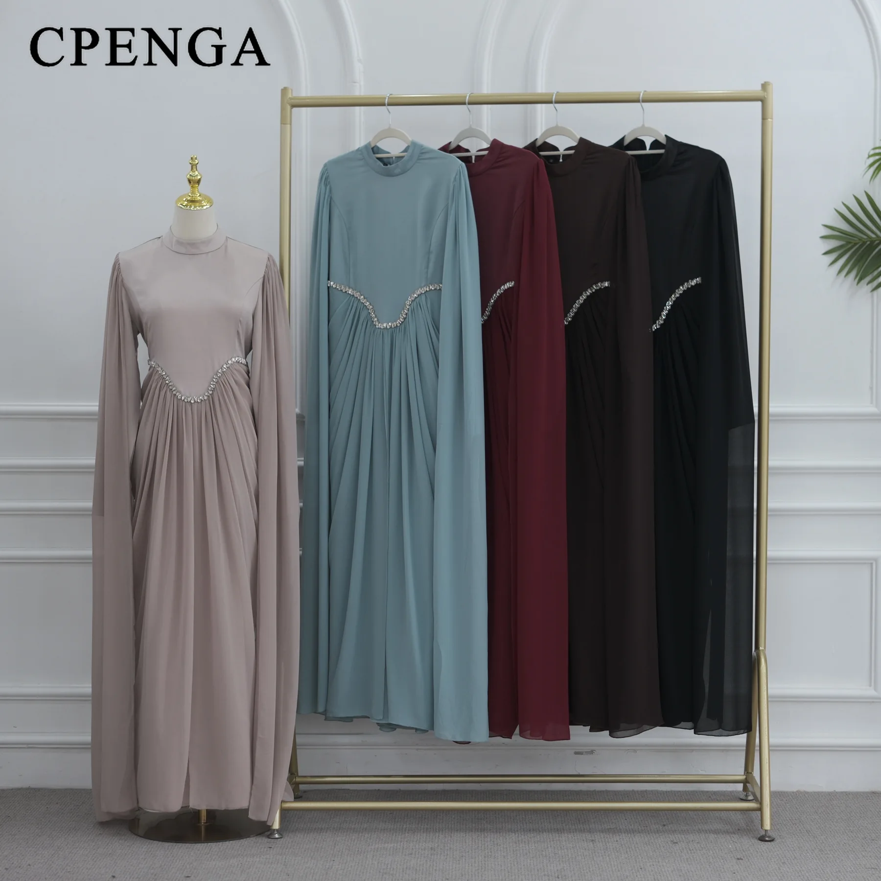 Eid Long Sleeve High Neck Modest Dress for Muslim Women Luxury Dubai Abaya Elegant Holiday Outfit New in Turkey Kaftan Robe