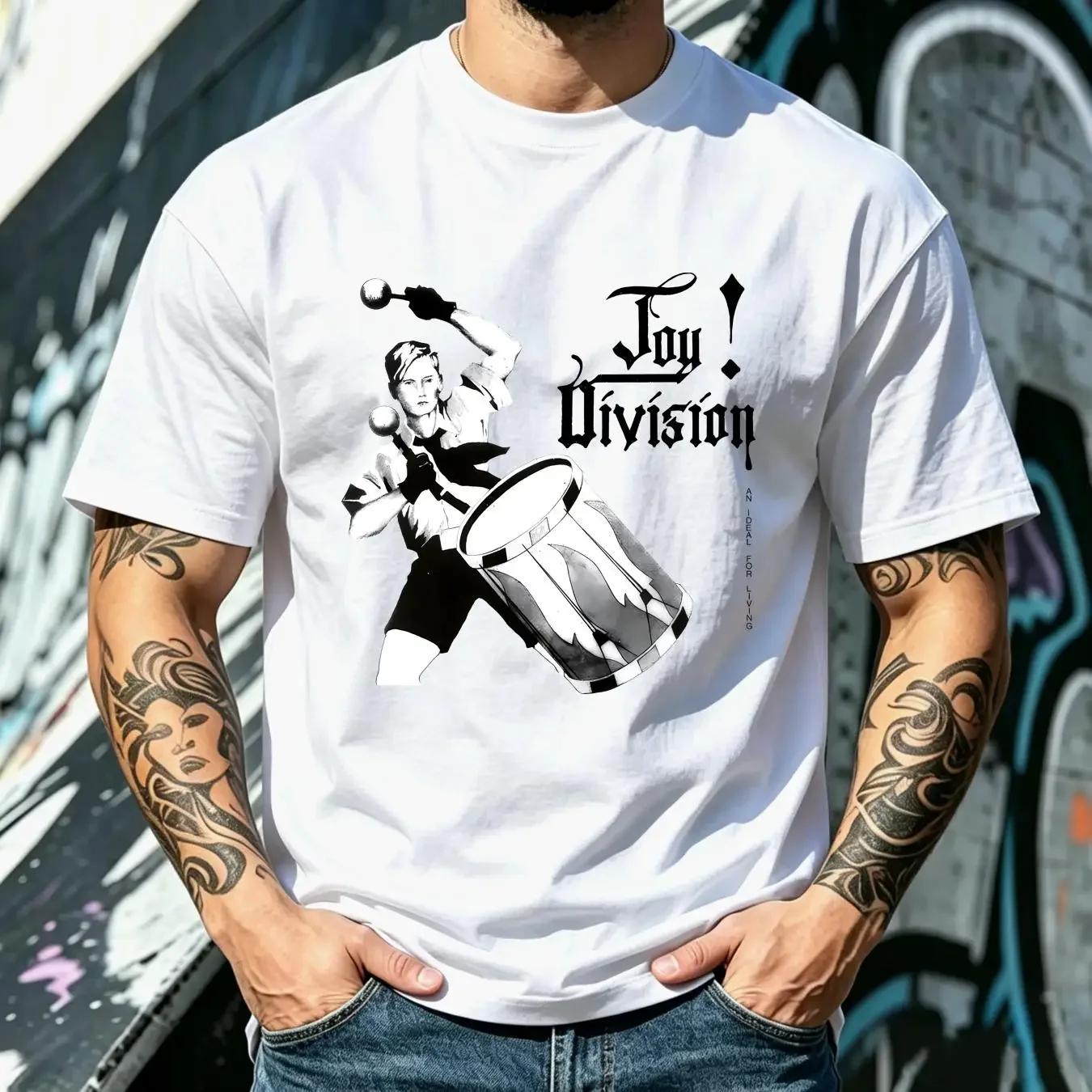 washed T Shirt Joy Division An Ideal For Living Men long or short sleeves vintage Washed Slightly Versatile streetwear