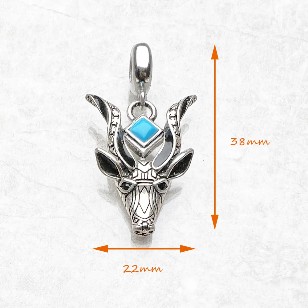Blue Antelope Head Design 925 Sterling Silver Pendants Charm For Women Men Animal Fine Jewelry