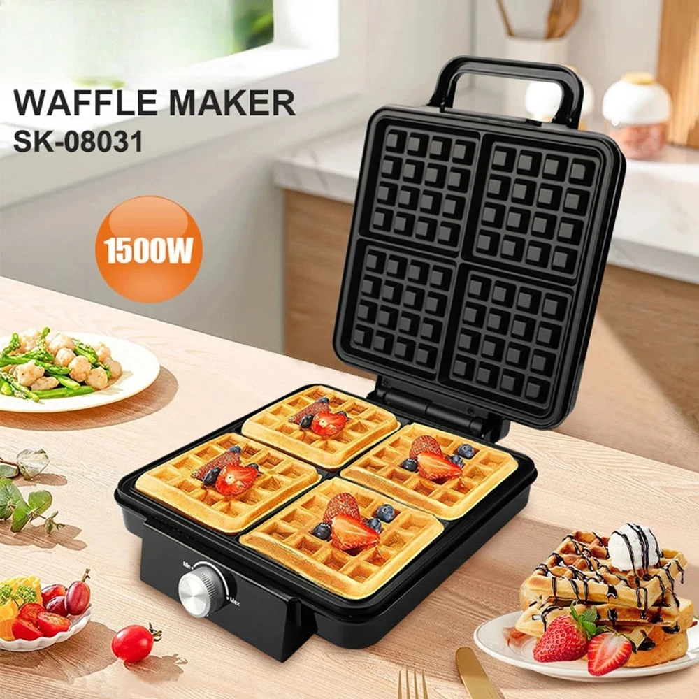 1500W Electric Waffle Maker, 4 Slices Double Heating Non-stick Pan, Smart Temperature Control, Suitable for Children's Snacks