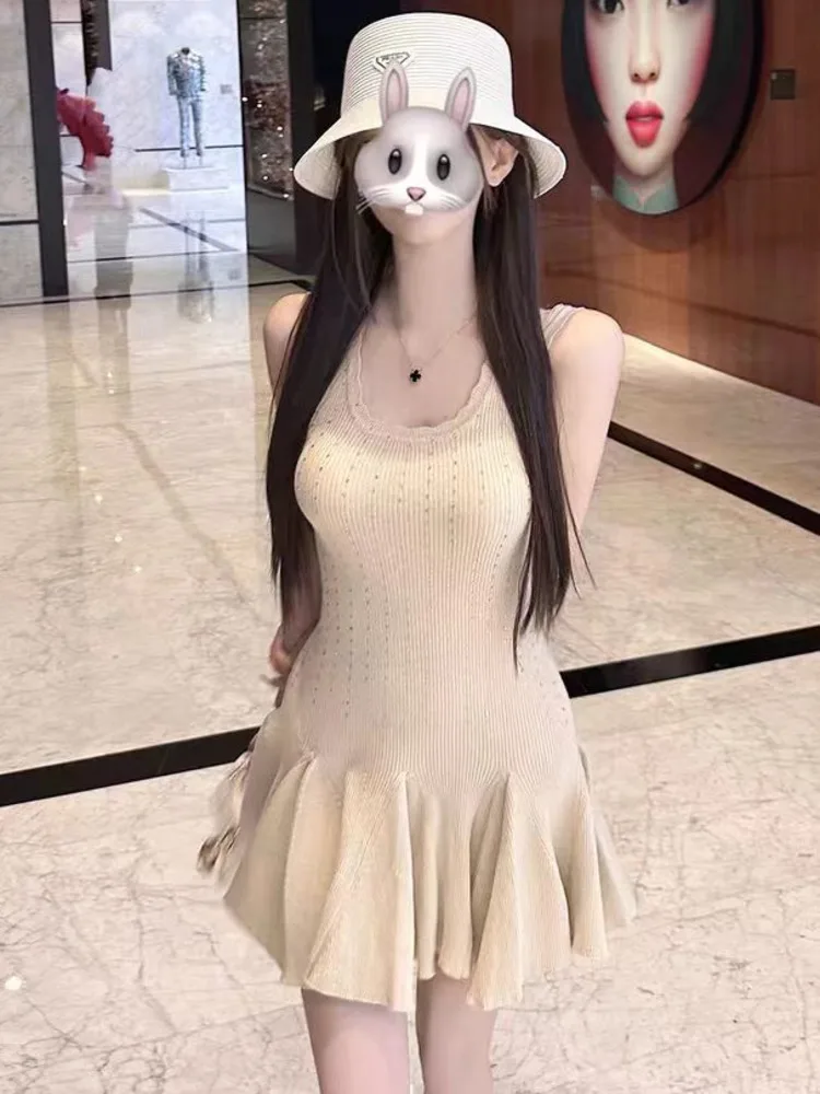 Wysokiej jakości damska dzianinowa krótka sukienka na lato 2025, nowa, dopasowana sukienka swetrowa na imprezę, wieczorowa sukienka mini, odzież damska.