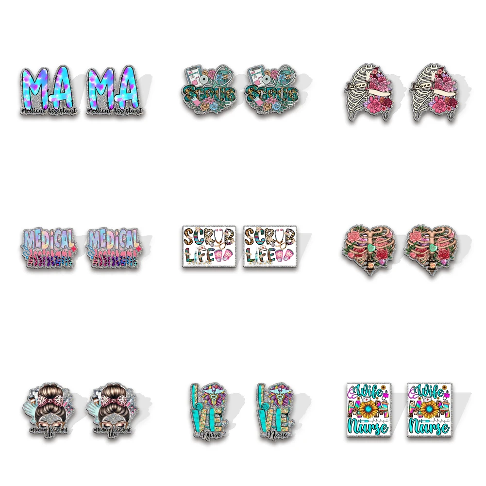Medical Treatment Color Glitter Acrylic Earrings Ear Stud Eardrop Pendant Flatback for Decoration Party Festival Makeup