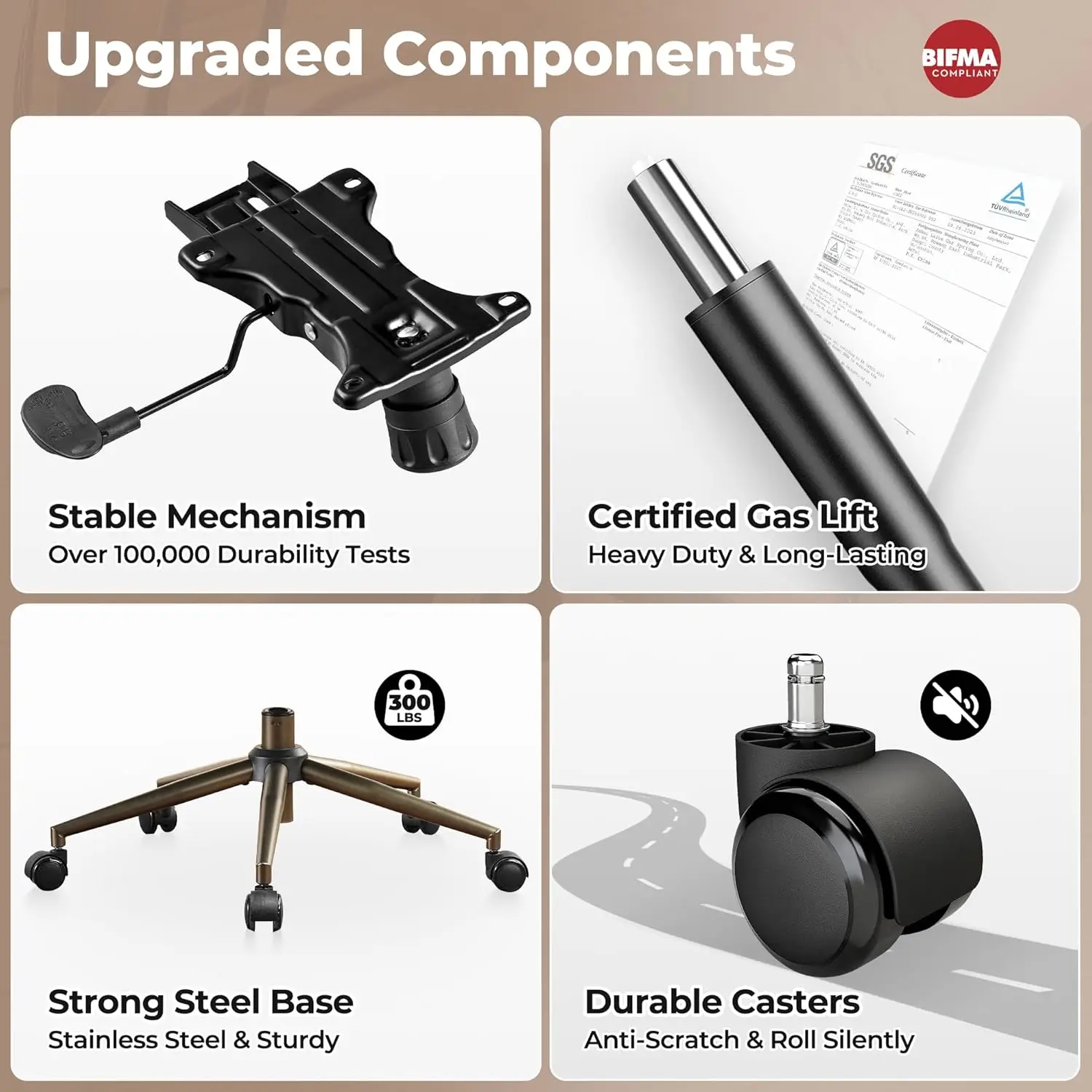 Ergonomic Home Office Chair, Mid-Century Modern Leather Chair with Lumbar Support, High Back