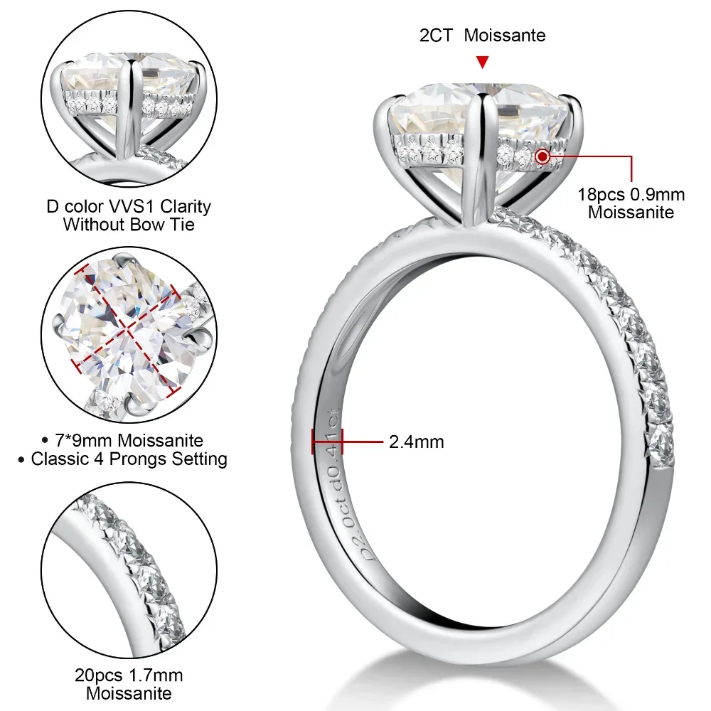 LinkerLove Golden 2ct Oval Cut Moissanite Engagement Ring S925 Silver for Women Eternity Diamond Wedding Band Party Fine Jewelry