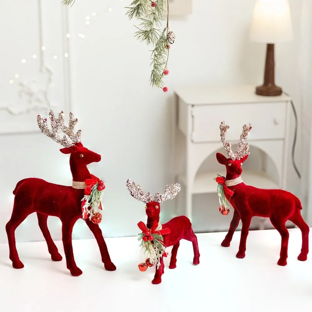Flocking Texture Christmas Elk Figurine Exquisite Shiny Antlers Xmas Reindeer Statue Durable Creative Styling