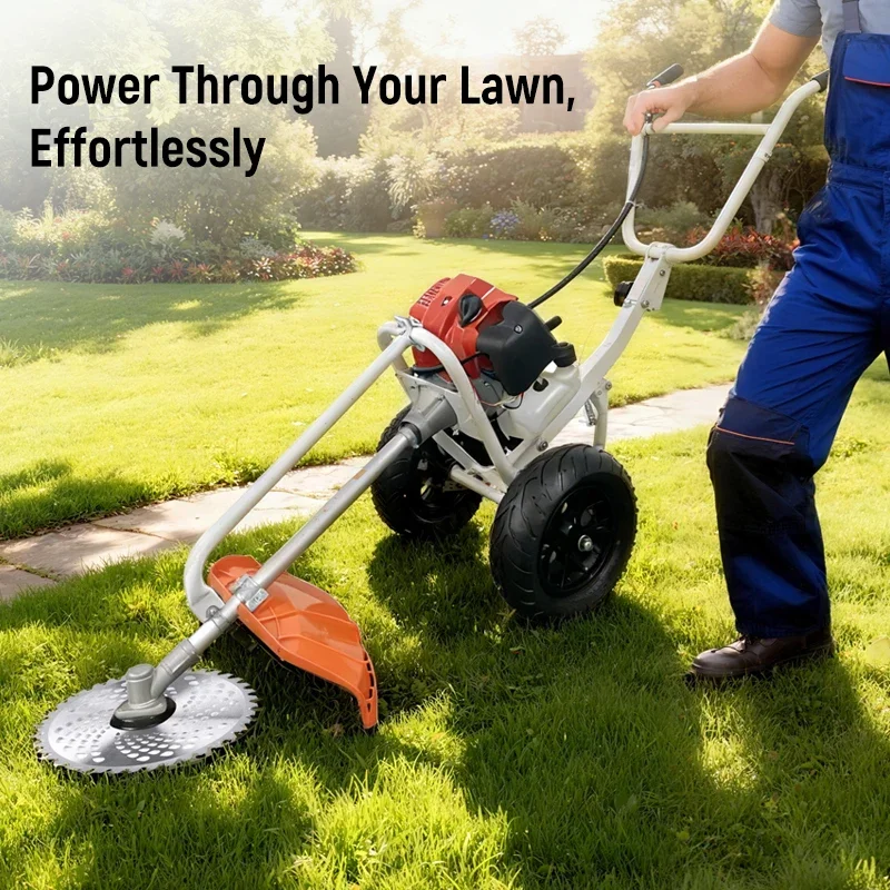 Gas-Powered Wheeled Lawn Trimmer 2-Stroke Engine Portable Weed Cutter for Garden Yard Hand Push Portable Mower Gas Weed Trimmer