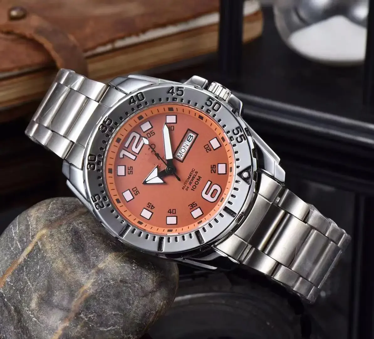 حزام فولاذي للرجال، قرص ساعة كبير عصري، تقويم، أسبوع، ساعة كوارتز راقية