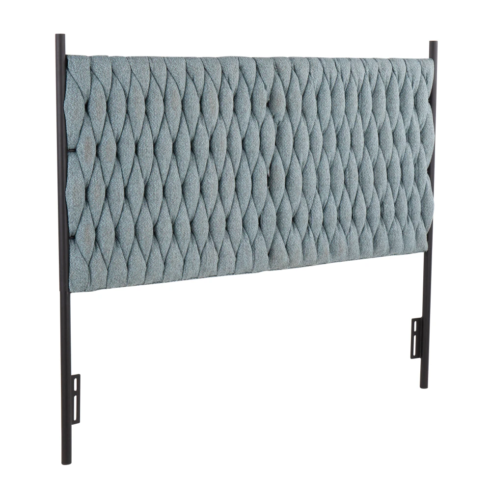 Braided Matisse Queen Size Headboard in Black Metal and Blue Fabric