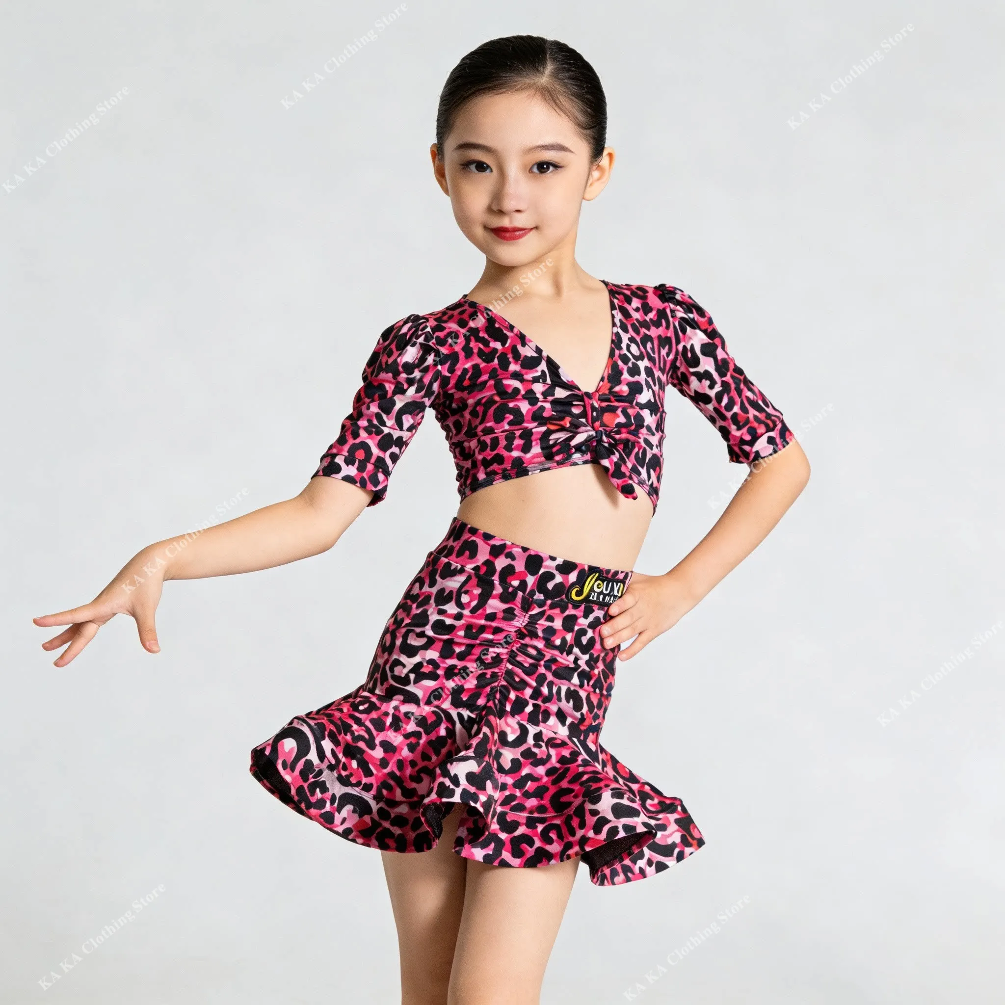 

Леопардовое платье для латиноамериканских танцев, костюм для девочек для румбы и танго, леопардовое платье для бальных танцев, стандартная танцевальная юбка
